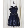 ロリィタドレス　ディープブルー  プリント柄　レース　可愛い