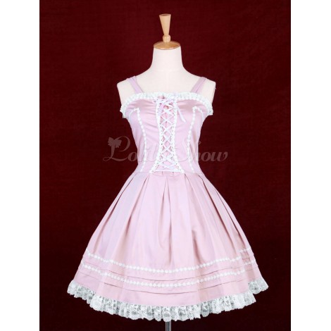 ロリータジャンパースカート，ピンク　女の子らしさ満点　ラッフル　ゴシック　コットン