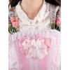 ロリィタジャンパースカート　ピンク　カジュアル　スウィート　ポリエステル　プリント柄　レース