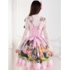 ロリィタジャンパースカート　ピンク　カジュアル　スウィート　ポリエステル　プリント柄　レース