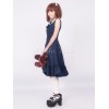 ディープブルー　ジャンパースカート　ノースリーブワンピース　リボン　フリル　学園風