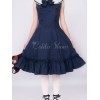 ディープブルー　ジャンパースカート　ノースリーブワンピース　リボン　フリル　学園風