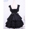 ゴスロリ　ゴシックロリィタドレスJSK　レースフリル　トリムロリータジャンパースカート　ブラック　リボン　アイドル衣装