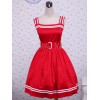 ロリータジャンパースカート，レッド　女の子らしさ満点　ラッフル　スィート　コットン