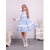 ロリータジャンパースカート，ブルー　ティアド　ラッフル　女の子らしさ満点　スィート　コットン
