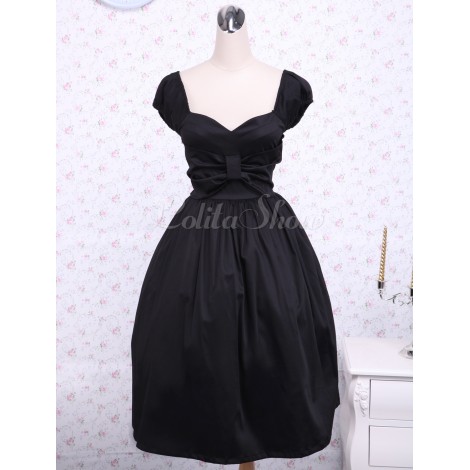 ゴスロリ　ロリータワンピース　ブラック　スイートハートネック　コットン　ノースリーブ　お茶会　洋服