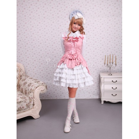 ゴスロリ　スウィート　ピンク　コットンジャンパースカート　ろりぃた服　レースアップ　リボン　フリル