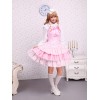 ゴスロリ　コットン　ピンク　レース　フロントロリータドレス　タイ　リボン　甘ロリ　アイドル衣装