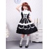 ゴスロリ　ロリータワンピース　ブラック＆ホワイト　バイカラー　ドローストリング　スィート　コットン　メイド風
