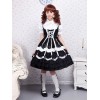 ゴスロリ　ロリータワンピース　ブラック＆ホワイト　バイカラー　ドローストリング　スィート　コットン　メイド風