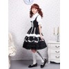 ゴスロリ　ロリータワンピース　ブラック＆ホワイト　バイカラー　ドローストリング　スィート　コットン　メイド風