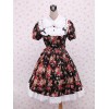 ロリータワンピース，花柄　ターンダウンカラー　スィート　コットン　プリンセスライン