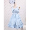 ロリータジャンパースカート，ブルー　縞模様　蝶結び　スィート　コットン