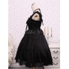 ピュア　ブラック　コットン　ゴスロリ　ジャンパースカート　レース　トリム　レースアップ　ウェストベルトアイドル衣装