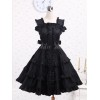 ゴスロリ　ブラック　コットン　ジャンパースカート　長袖　フリル　レーストリム　ロリィタ服