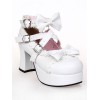 ロリータ靴　リボン柄　祝日　丸いつま先　チャンキーヒール