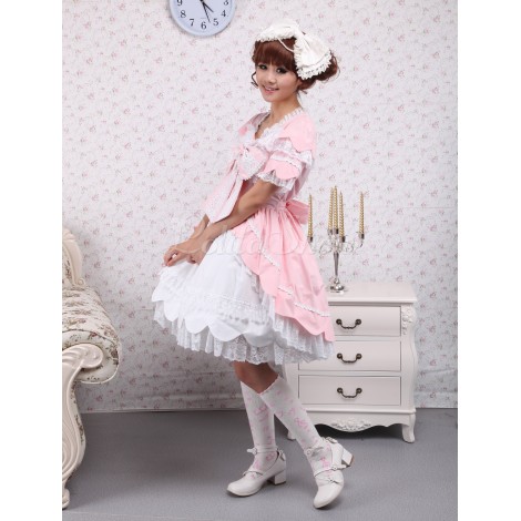 ロリータワンピース　オーダーメイド可能　ピンク×ホワイト　ショートスリーブ